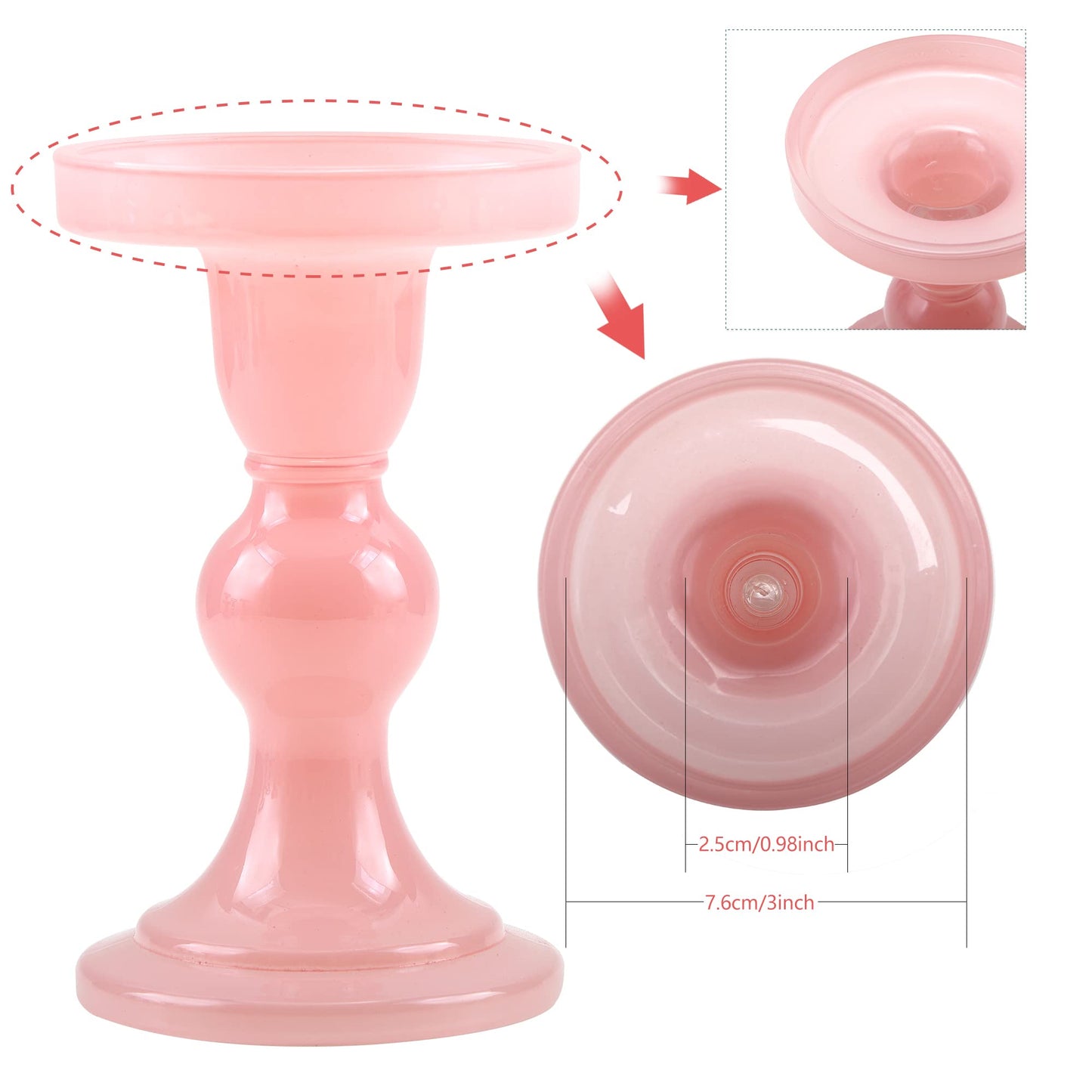 GMWD 3 Pcs Glass Candle Holder Set Clear, Pink Candlesticks Holders Pillar Taper Candles Tealight Stand for Wedding Centerpieces Home Decorations Dining Table