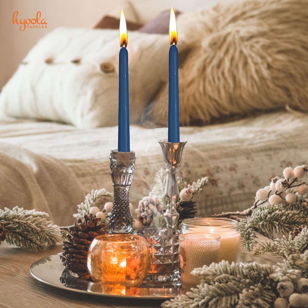 Hyoola Tall Taper Candles - 16 Inch Midnight Blue Unscented Dripless Taper Candles - 14 Hour Burn Time - 8 Pack