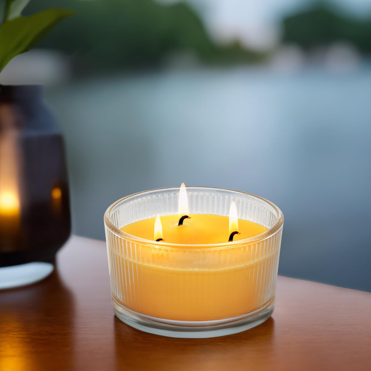 AGLARY 3PCS 3-Wick Beeswax Candles in Glass, Elegant and Natural Home Lighting,Unscented Raw Beeswax-Raw