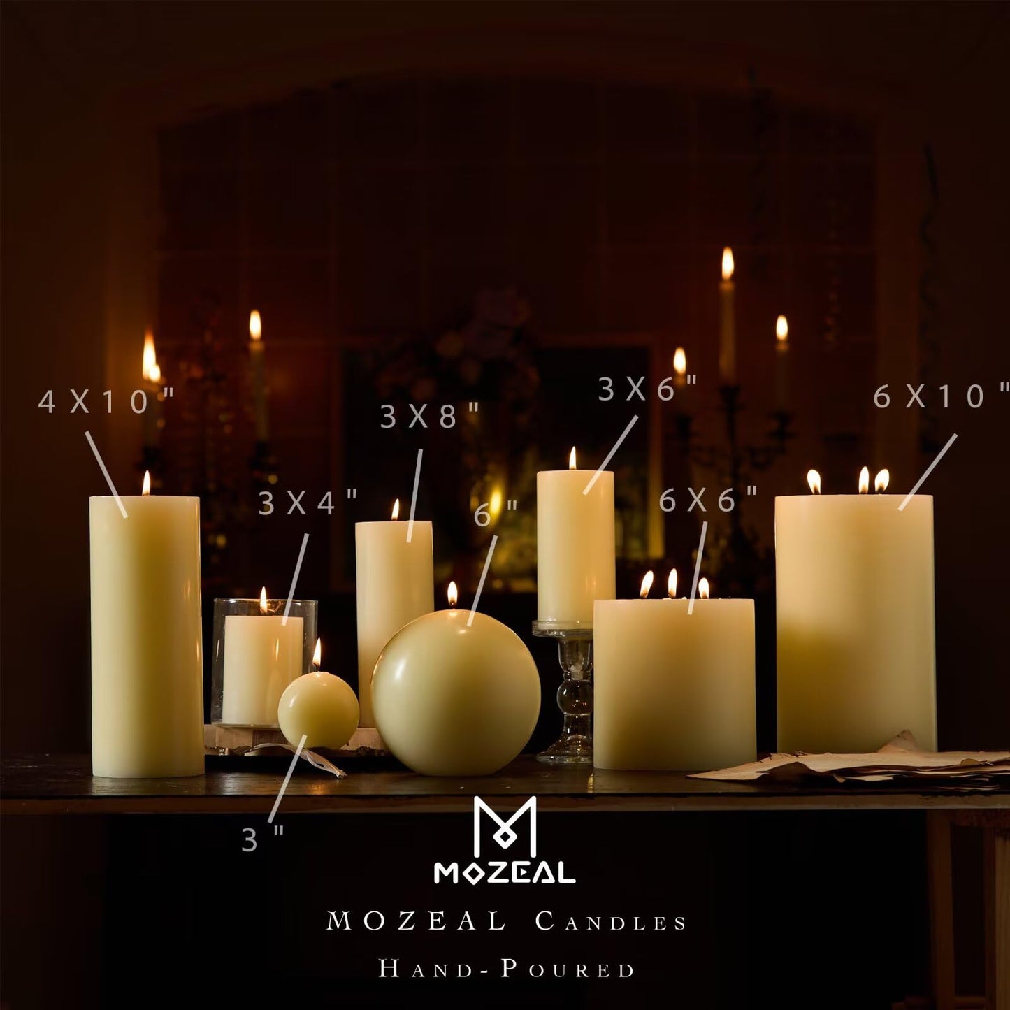 MOZEAL 4" x 10" Extra-Large Ivory Pillar Candles (Set of 2), Unscented,Dripless, Smokeless,Long Clean-Burning,These Tall 10 inch Large Ivory Pillar Candles Perfect for Weddings and Christmas Decor