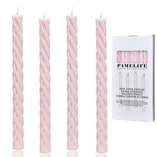 Pink Spiral Taper Candles,10 Inch Baby Pink 4pack Unscented Dripless Long Burning Time Glossy Candlesticks for Dinner Party, Wedding Shower and Home Decoration (Light Pink)