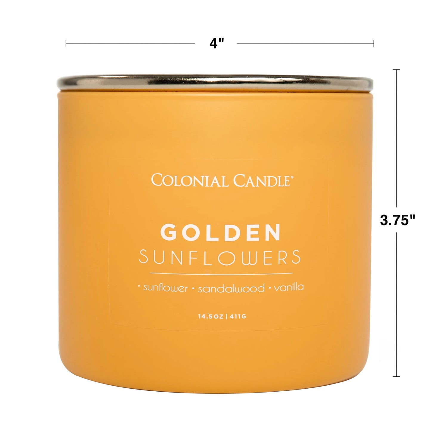 Colonial Candle Golden Sunflowers Scented Jar Candle, Pop of Color Collection, 3 Wick, 14.5 oz - Up to 60 Hours Burn