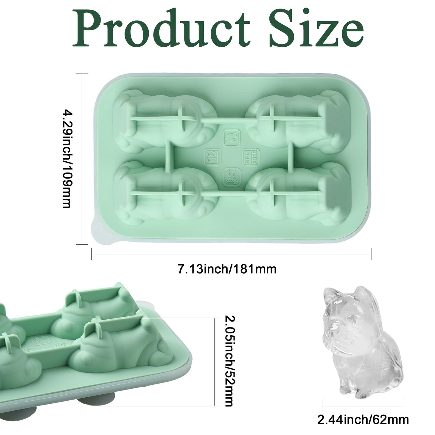 Gythara 3D Bulldog Theme Silicone Ice Molds Animal Cartoon Lovely Dog Molds for DIY Party Epoxy Resin Cocktails Ice Casting Drink Candle Craft Decor