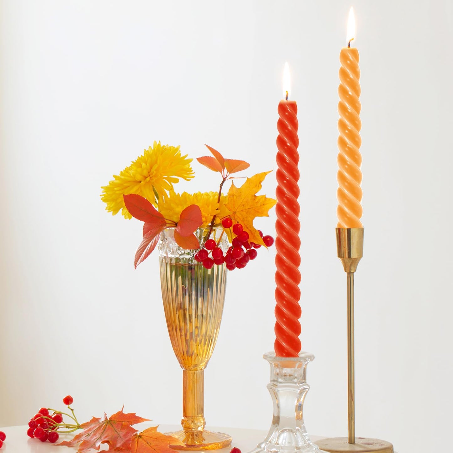 Whaline 12Pcs Fall Gradient Orange Spiral Taper Candles 10 Inch Dripless Twisted Wax Candles Long Unscented Candle Sticks Autumn Halloween Party Home Dining Table Decor