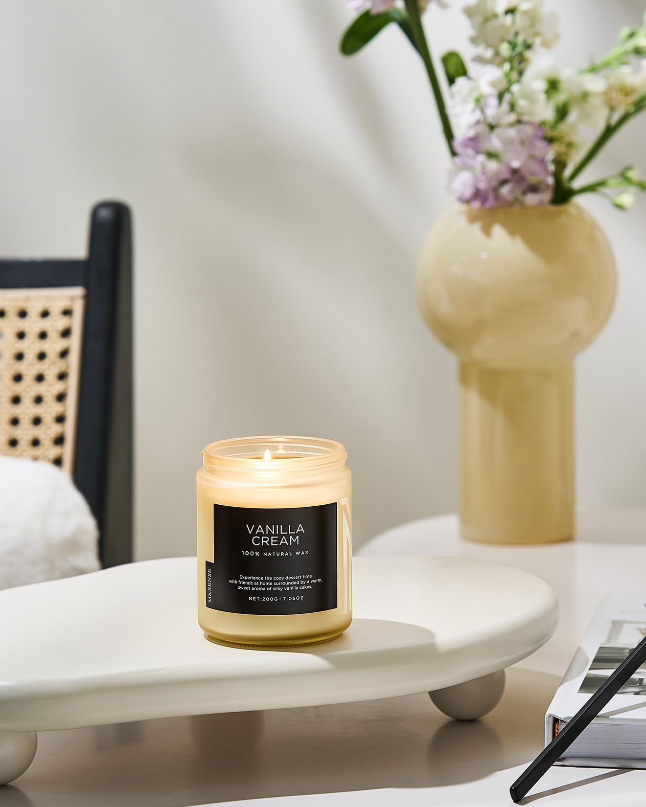 M&SENSE Vanilla Candles for Home, 7.05oz All Natural Organic Soy Wax, 50 Hours Non Toxic Clean Burn, Cute Scented Candle for Stress Relief Relaxing, Aromatherapy Gift for Women Men