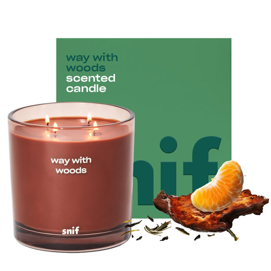 Way with Woods Luxury Scented Candle by Snif, Inviting and Crisp Scent, 200+ Hours, 100% Cotton Fiber Wicks, Soy Wax Blend, Non-Toxic, Vegan, 50 oz