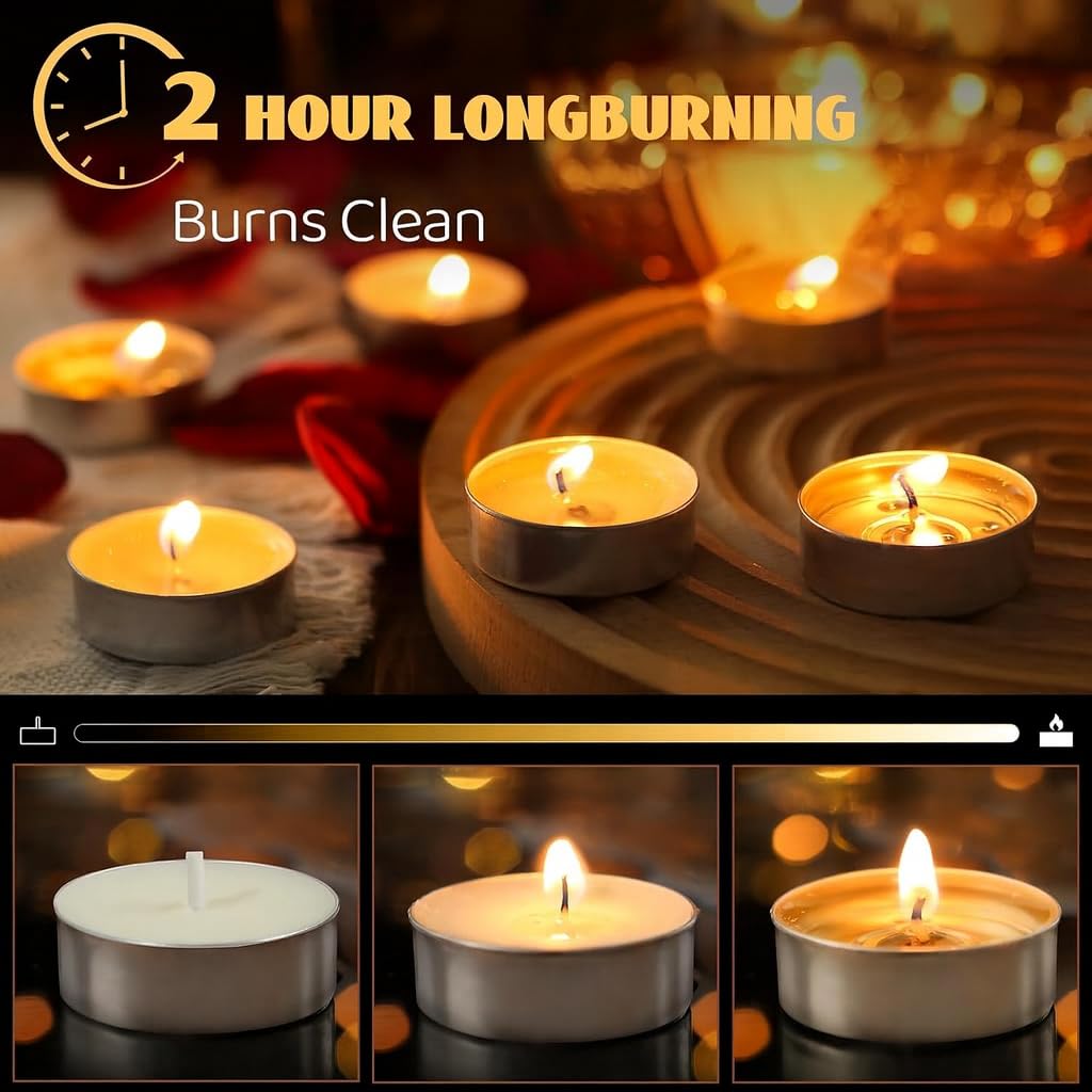 ViMe Light Up Your Home with Decorative Tea Candles Create a Warm Glow Cozy Atmosphere Charming Candlelight Add a Touch of Warmth Pack of 50 Tea Candles