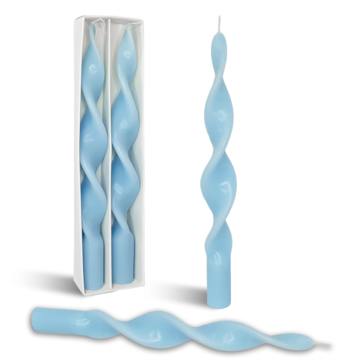 Smokeless Blue Spiral Taper Candle Handmade Unscented Candlesticks 10 Inch Long Twisted Candles for Candlelight Dinner Holidays Home Decor 2 Pcs