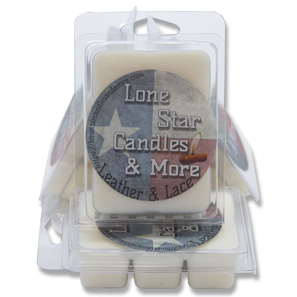 Leather & Lace, Lone Star Candles & More's Premium Hand Poured Wax Melts, Authentic Aroma of Genuine Leather Mixed with Creamy Vanilla, 24 Strongly Scented Wax Cubes, USA Made in Texas, 4-Pack