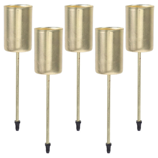 DECHOUS 5Pcs Christmas Taper Candle Holder Stakes Metal Golden Candlestick Holders with Spike Candle Cup Stakes for Xmas Table Decor Holiday Wedding Party Favor