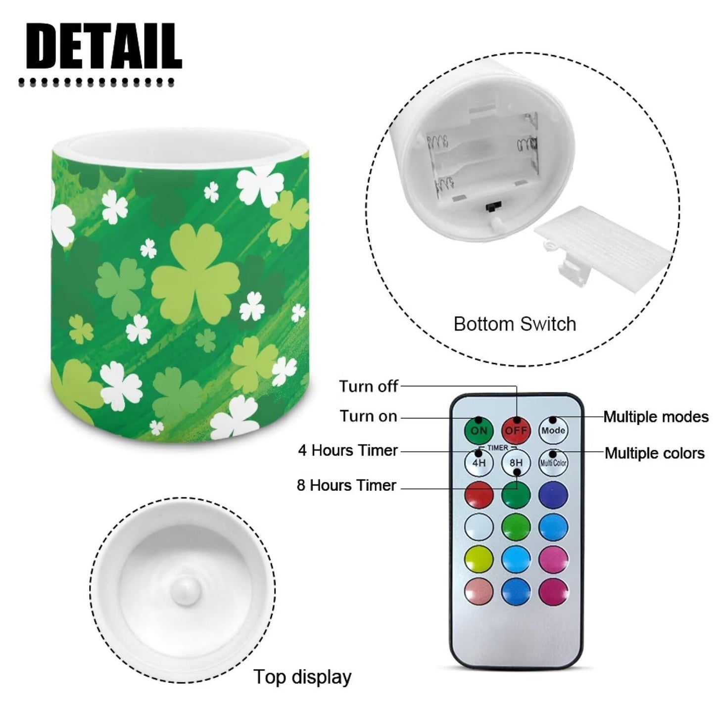 Merkmak Set of 4 Painting Shamrocks Flameless Candles Battery Operated LED Candles with Timer, St Patricks Day Real Wax Tea Lights for Patio Porch Party Home Decorations