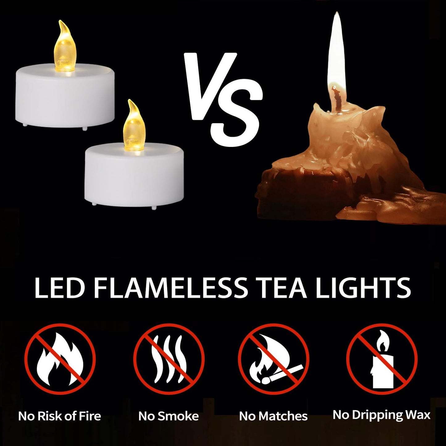 Tea Lights Flameless Battery Operated Candles-50Pack LED Electric Flickering Votive Candle Long Lasting 200 Hours, Realistic and Bright for Seasonal Festive Celebrations Decoration Warm Yellow