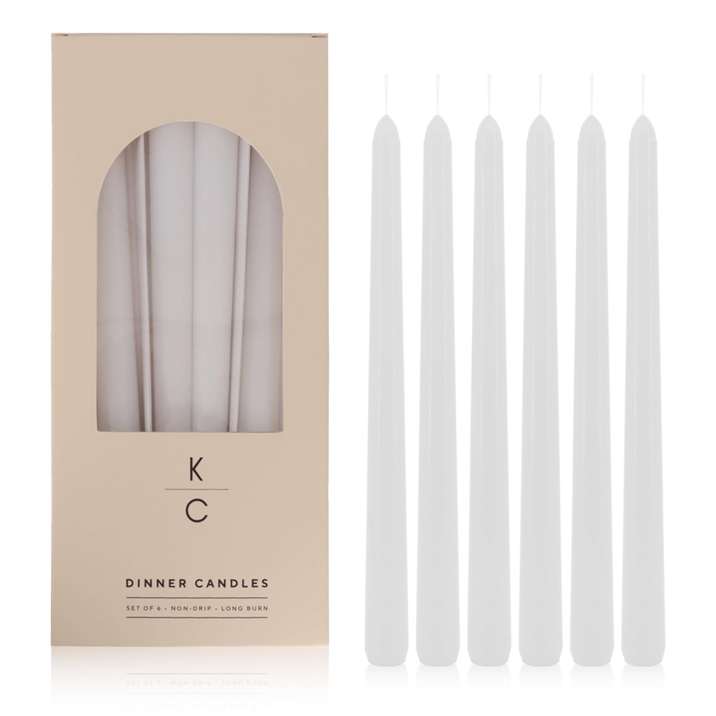 Tapered Dinner Candles - Soy & Paraffin Blend, Dinner Candles with Long-Lasting 7-Hour Burn for Stylish Homes - Candle in Curated Colors Ideal Gift for Hosts, Brides & Event Planners-White