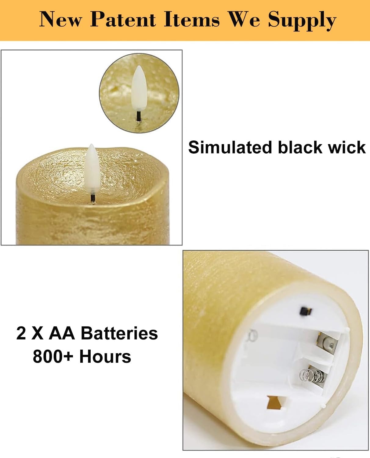COVEGE Gold Flameless Candles with Remote, Flickering Real Wax Battery Operated Candles with Timer, Set of 3 LED Pillar Candlesfor Home Room Decor Christmas Decoration