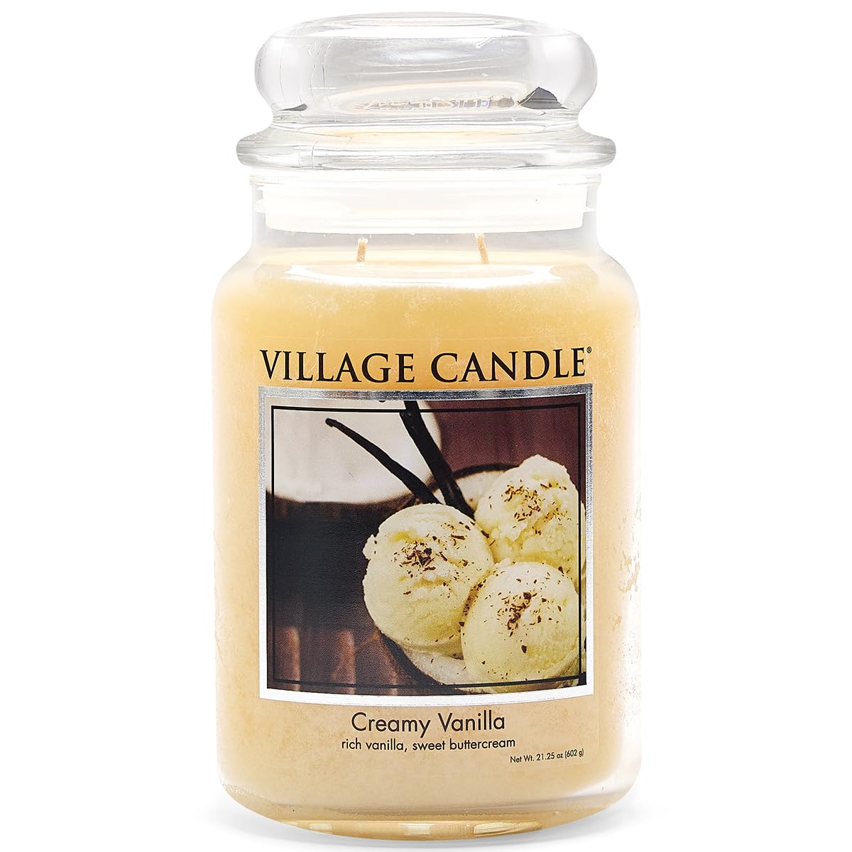 Village Candle Creamy Vanilla Large Glass Apothecary Jar, Scented Candle, 21.25 oz., Ivory