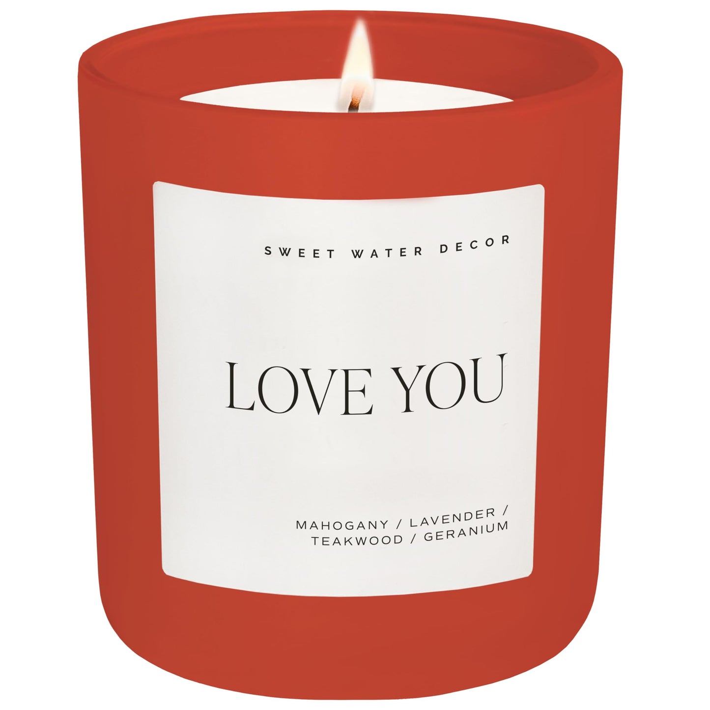 Sweet Water Decor Love You Scented Candles - Soy Candles with Fresh Lavender, Geranium, Warm Mahogany and Earthy Teakwood - Candle Wax with 70 Hours Burn Time - 15Oz Red Matte Jar Wax Candle