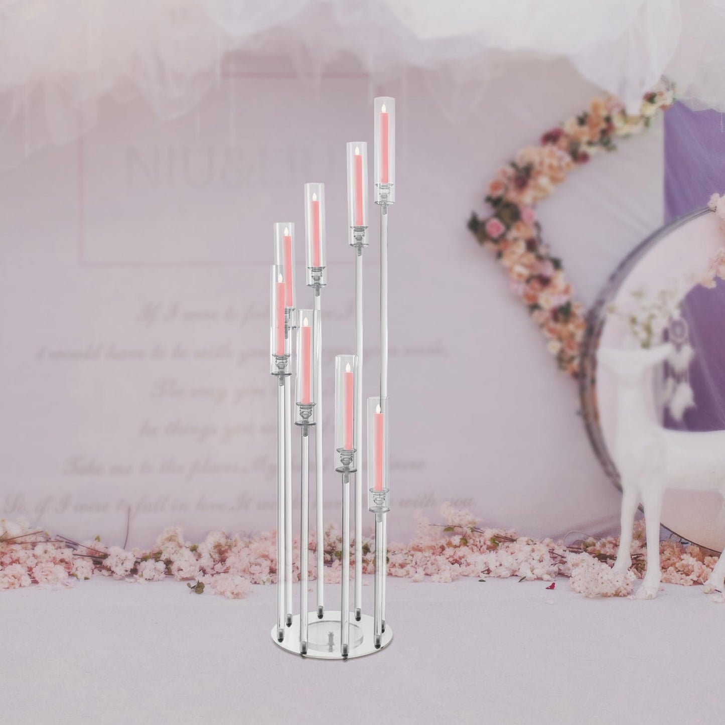 8-Head Candle Holder, Table Candelabra with 8 Arms Centerpieces Decorations, Acrylic Clear Candle Holder, for Weddings, Birthdays, Christmas, Halloween, Party Event, Centerpieces Decorations