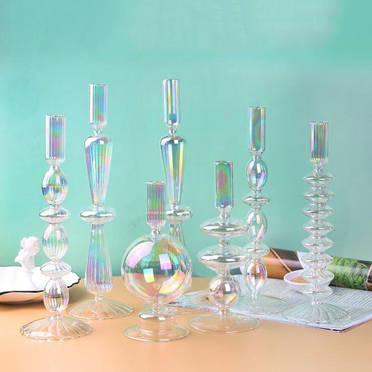 Ayuduots Glass Candlestick Holders, Elegant Glass Taper Candle Holder Centerpieces for Home Ornaments Wedding Party Decorations