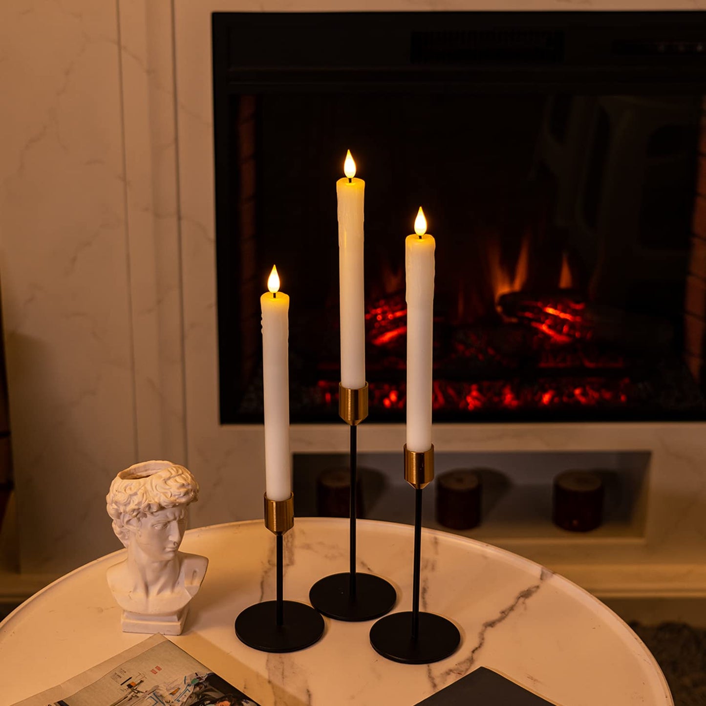 Homemory 12 Pcs Real Wax Flameless Taper Candles with Remote Timer and Dimmer, Battery Operated Candlesticks with Flickering Light, White Window Candles, 9.6 Inches for for Wedding Home Decor