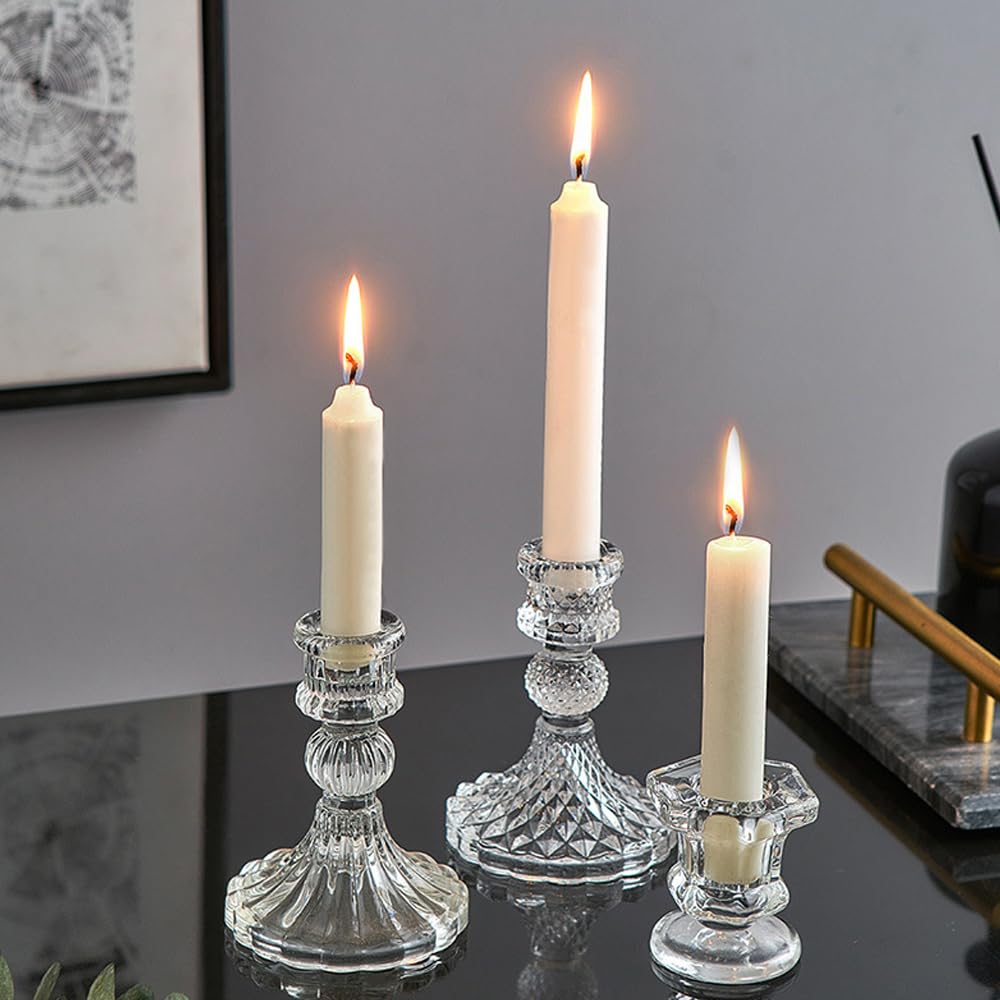 Glass Candlestick Holders Set of 6, Taper Candle Holder for Wedding Festival Christmas Party Valentine's Decor, Table Centerpieces