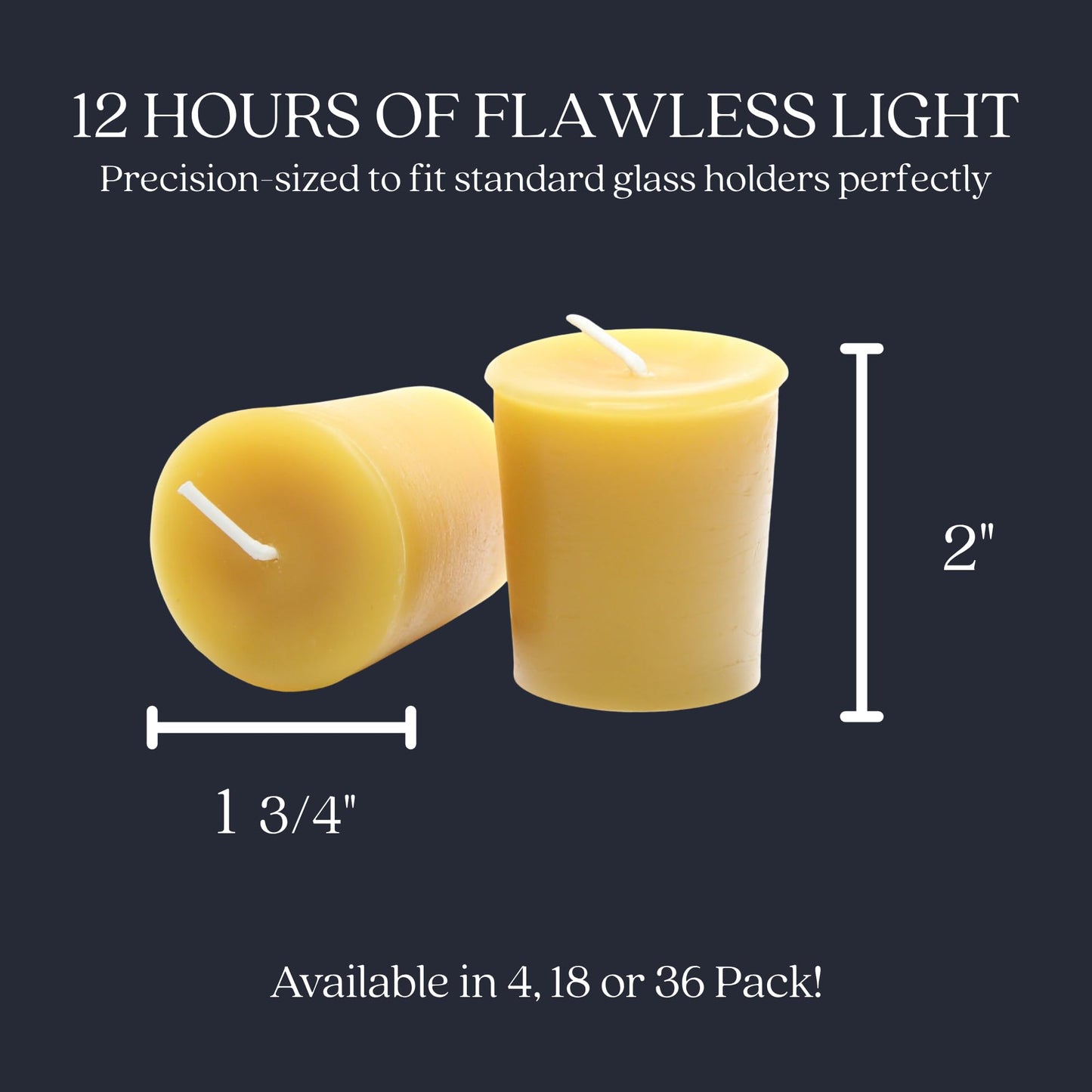 Bluecorn Beeswax Votive Candles, 100% Pure Natural Bees Wax, Yellow Votives, Clean Burning & Long Lasting (12+ Hours), Fragrance Free, Home Decor & Wedding Decorations, American Made, 36 Pack