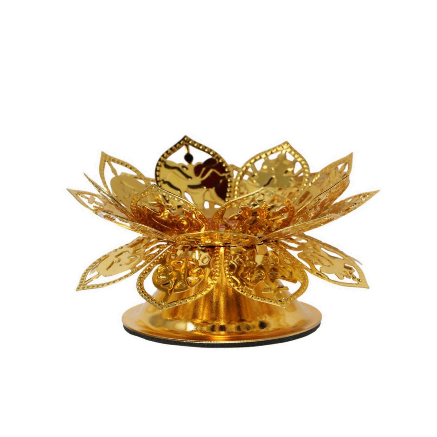GUDEKIKL 2Pcs Gold Metal Lotus Candle Holder, Creative Alloy Lotus Candle Base, Decorative Desktop Butter Candle Lamp Stand, Lotus Shape Hollow Candlestick for Buddhist Supplies