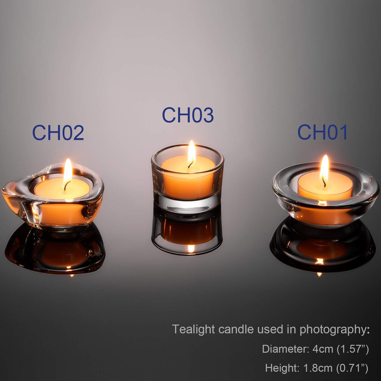 Elivia Clear Tealight Candle Holders - Set of 24, Heart-Shaped Chunky Glass Candle Holder, 2.9" Diameter - CH02