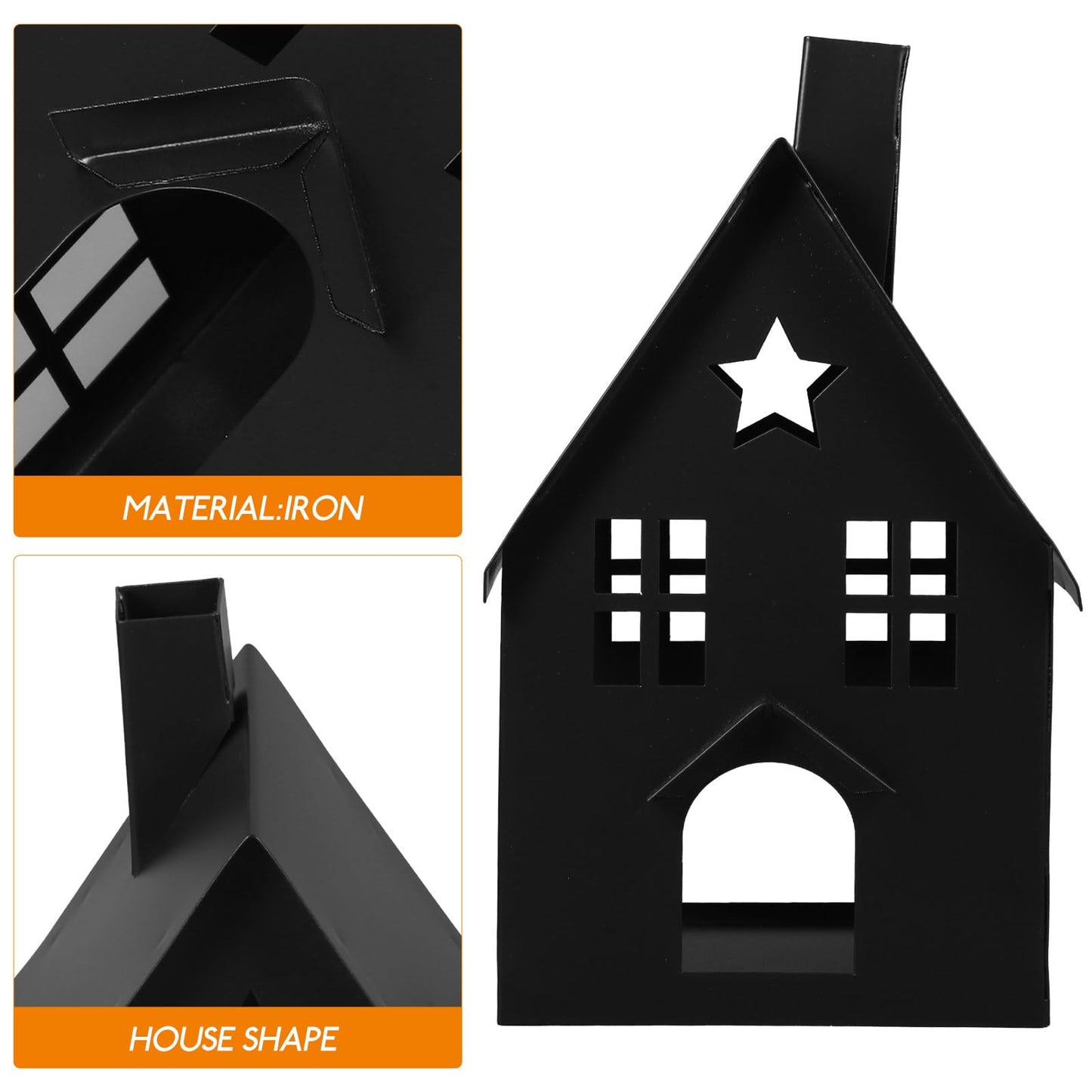 House Tea Light Holder Gothic Decor House Shape Candle Holder Rustic Candlestick Tea Light Stand Votive Candle Lantern for Home Farmhouse Dining Table Black Pillar Candle Holder