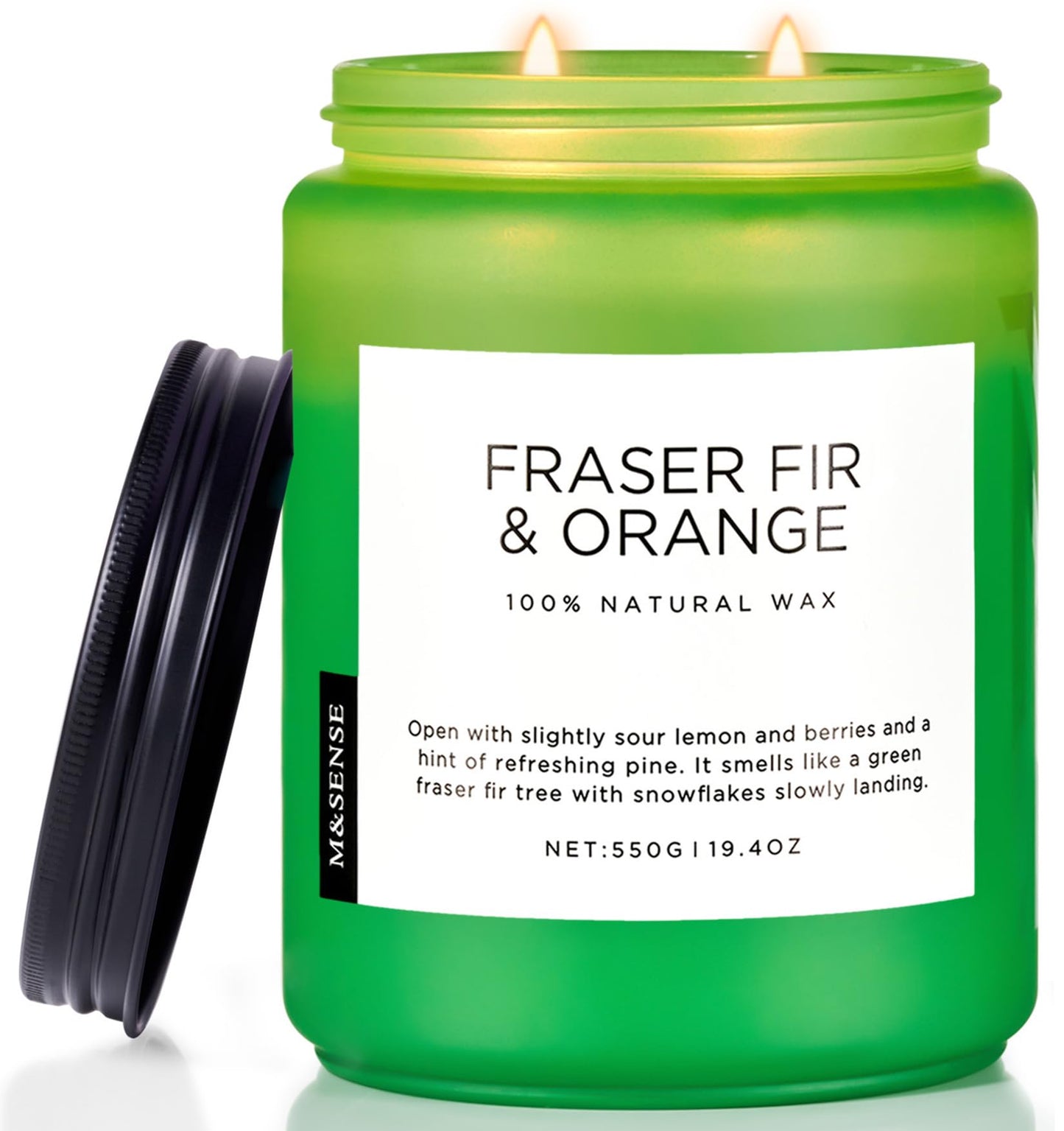 M&SENSE Fraser Fir Pine Scented Candles Large Green Candle for Home 19.4oz 110 Hour Clean Non Toxic Long Lasting Organic Natural Soy Wax Highly Scented Holiday Candle Gifts for Home Decor