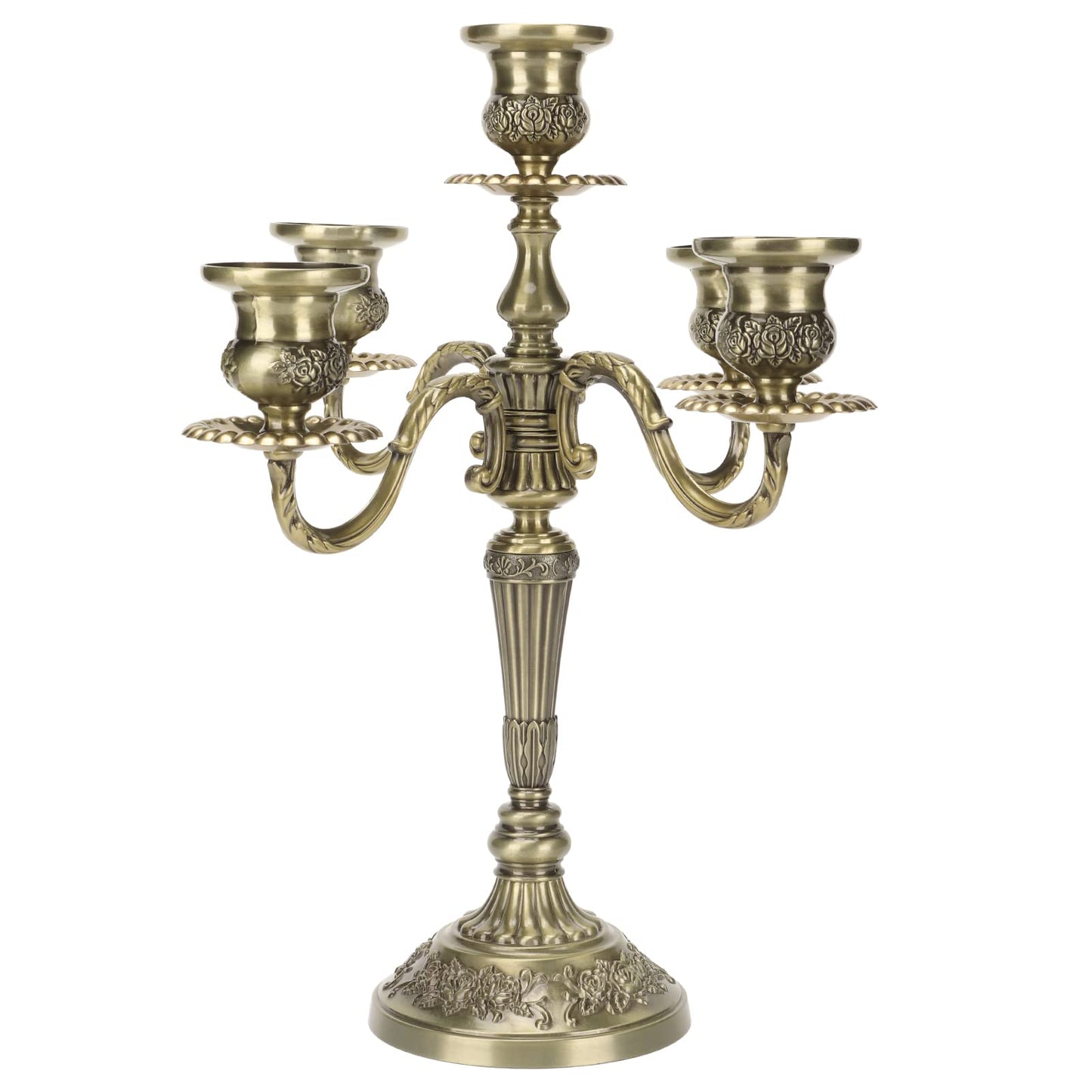 Hamwesh Vintage Candelabra, 5 Candles Capacity Extended Holder Edge Zinc Alloy 5 Arm Candelabra, Metal with Extended Edge for Romantic Dinners Parties Weddings Home Restaurants