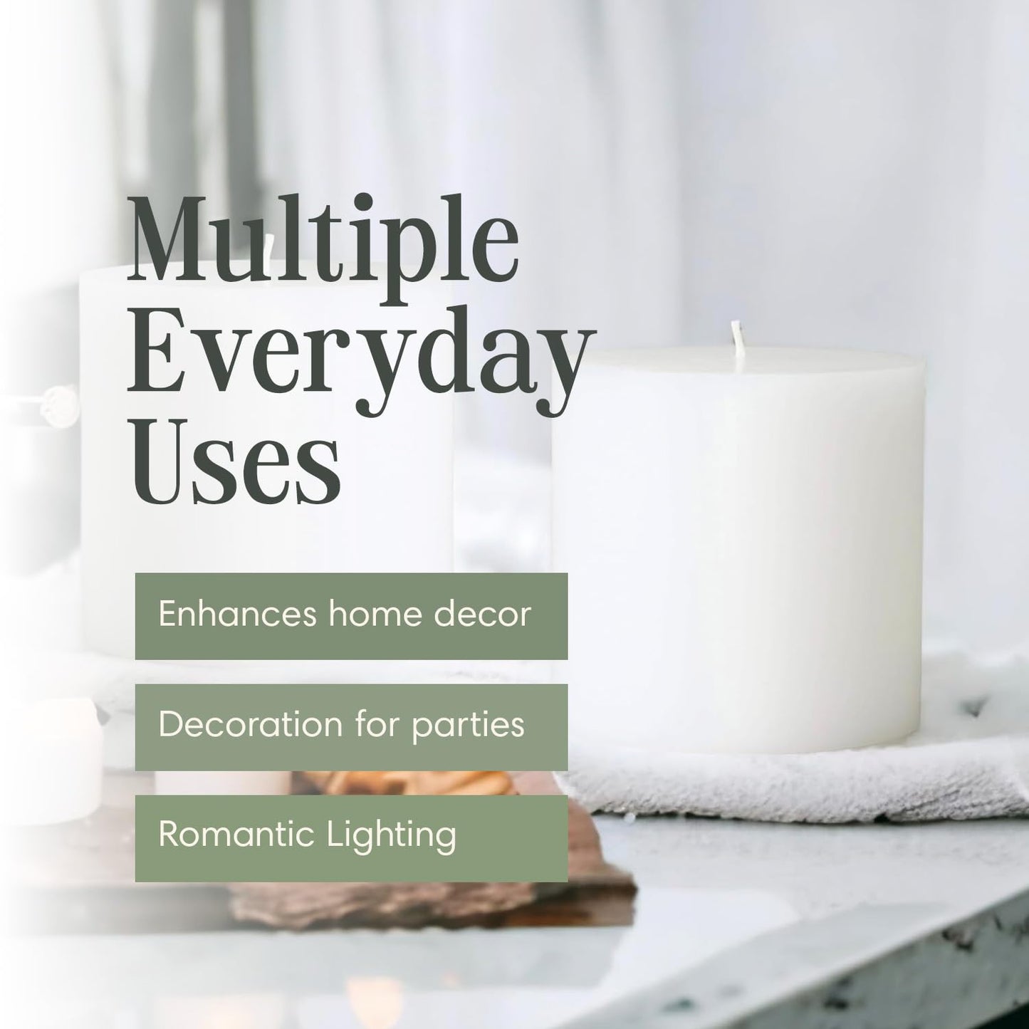 Mister Candle 4" x 4" White Pillar Candles Set of 2 – Unscented, Smokeless, Dripless Handmade Paraffin Wax Candles – Long 80 Hour Burn Time – Decorative Centerpiece & Home Decor Candle Set