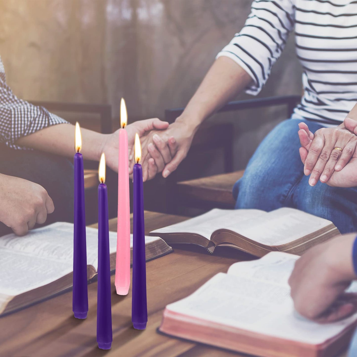Patelai 20 Pcs Christmas Advent Candle Set Taper Candles 10 Inch Purple and Pink Christmas Candles Candlesticks for Wedding Advent Home Church Holiday Decoration Party Celebrations