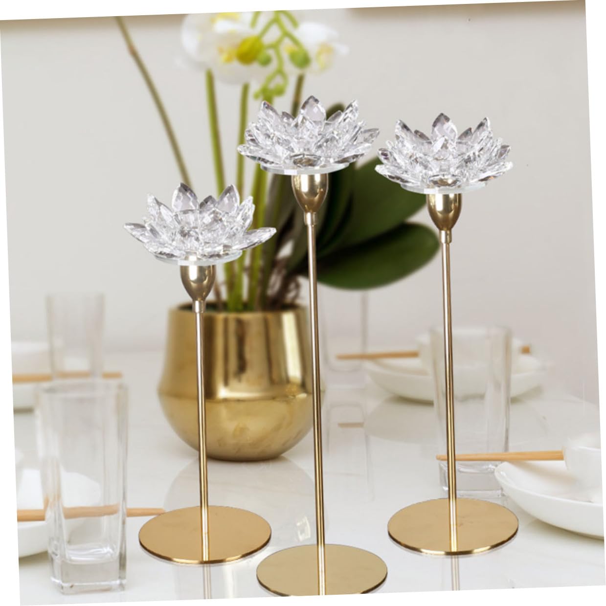 COHEALI Crystal Lotus Metal Candlestick Holder Small Gold Decorative Candle Stand for Wedding and Candlelight Dinner Home Décor