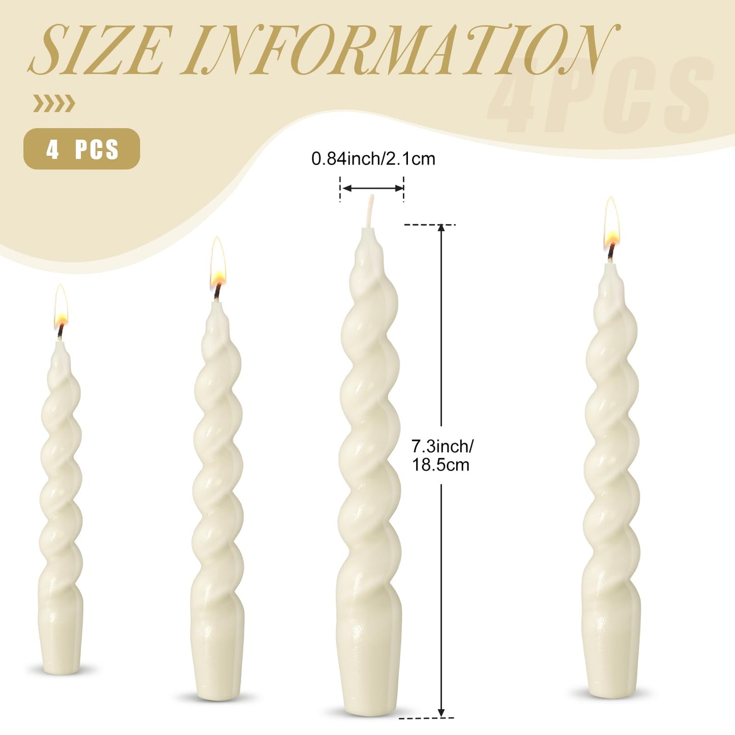Zhengmy 4 Pcs White Spiral Taper Candle 7 Inch Twisted Long Wax Dinner Candlestick for Fall Halloween Christmas Holiday Valentines Wedding Birthday Baby Shower Table Decor (Solid)
