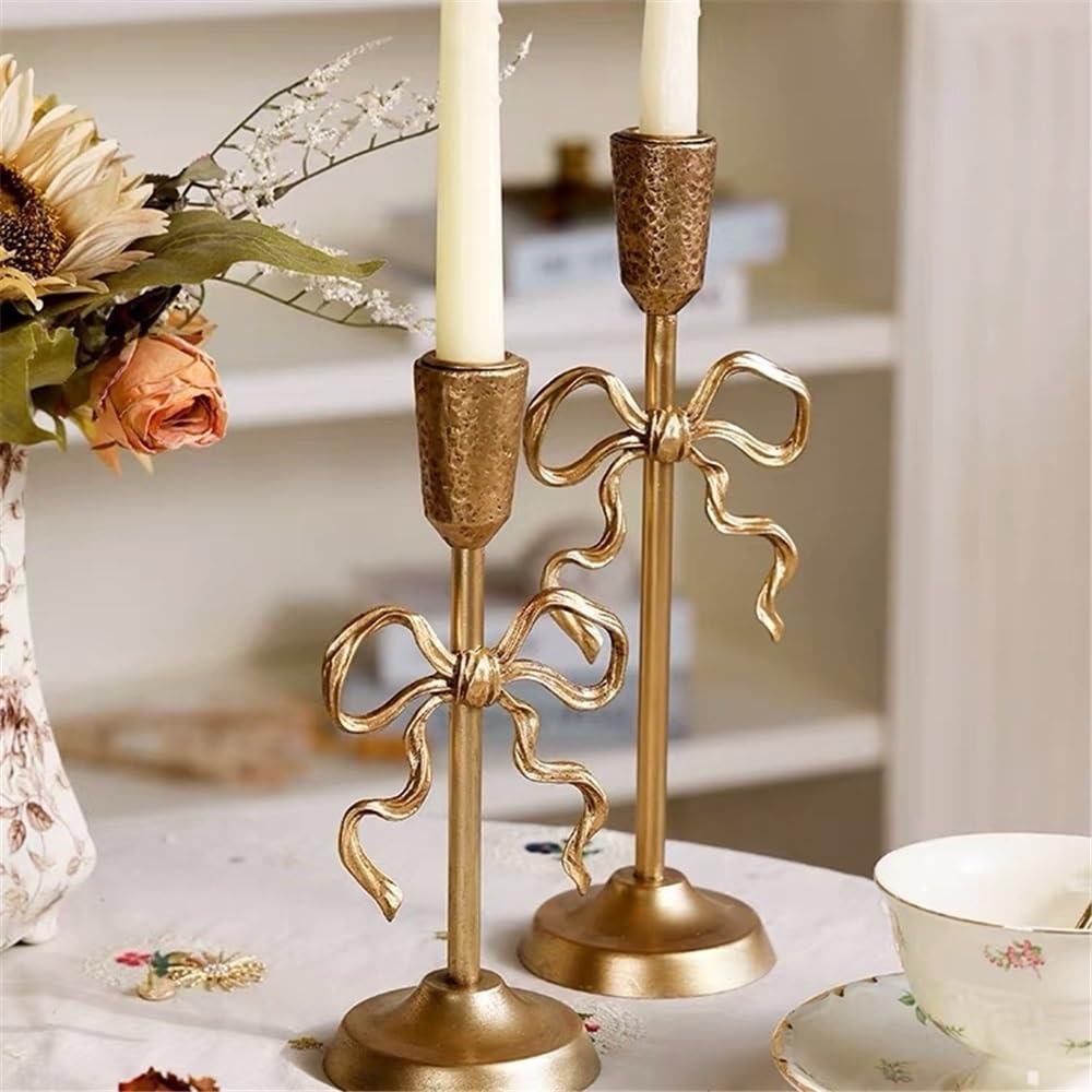 Candlestick Holders 2 Pcs Light Luxury Golden Candlestick Ornaments Elegant Candle Holder for Wedding, Church, Halloween, Dining, Home Decor Candle Holders