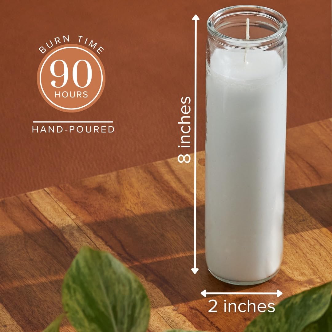 Simply Soson 2x8 inch White Devotional Candles in Glass Jar - 12 Pack - 90 Hours – Prayer Candle - Tall Pillar Candles for Religious, Memorials, Party Decor