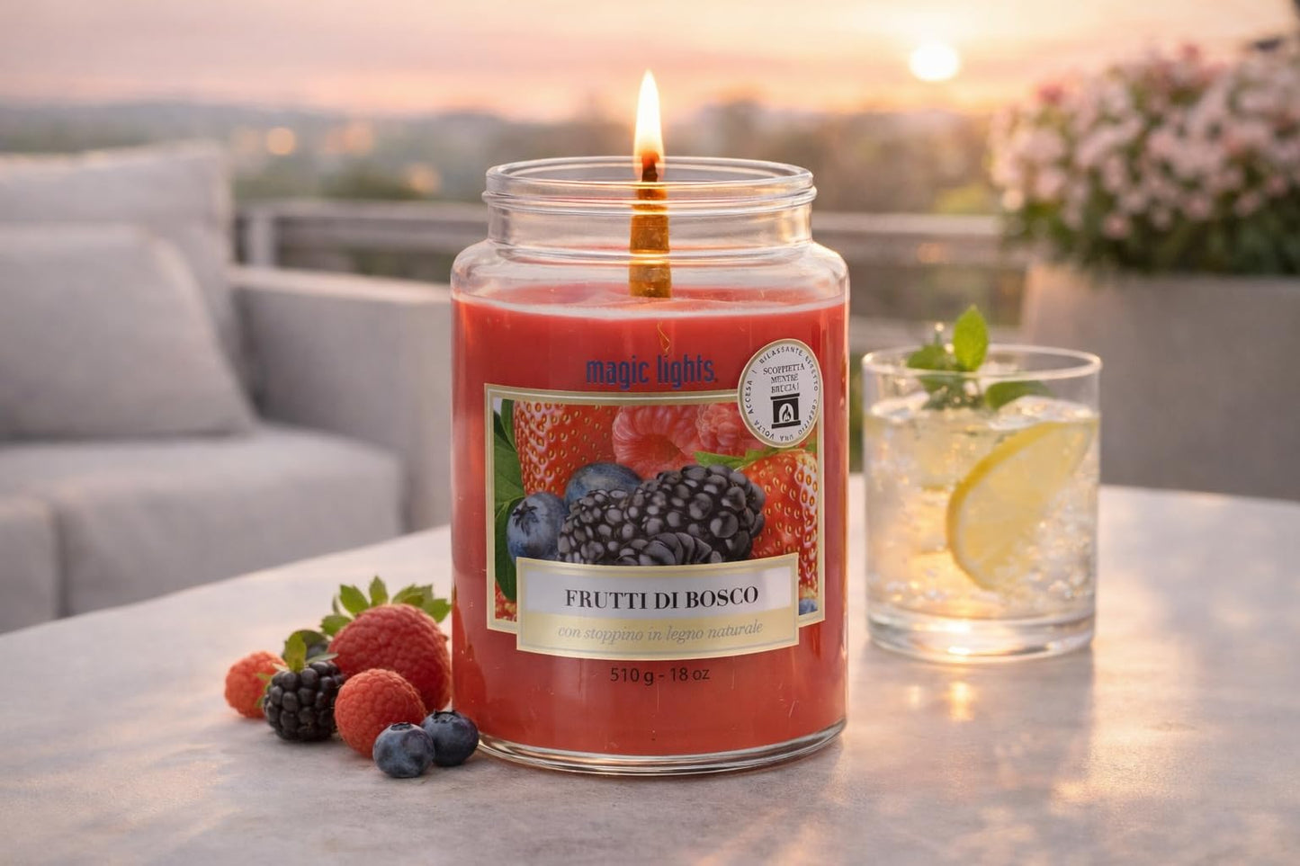 Candle jar 510g Berries with Natural Wood Wick, Made in Italy