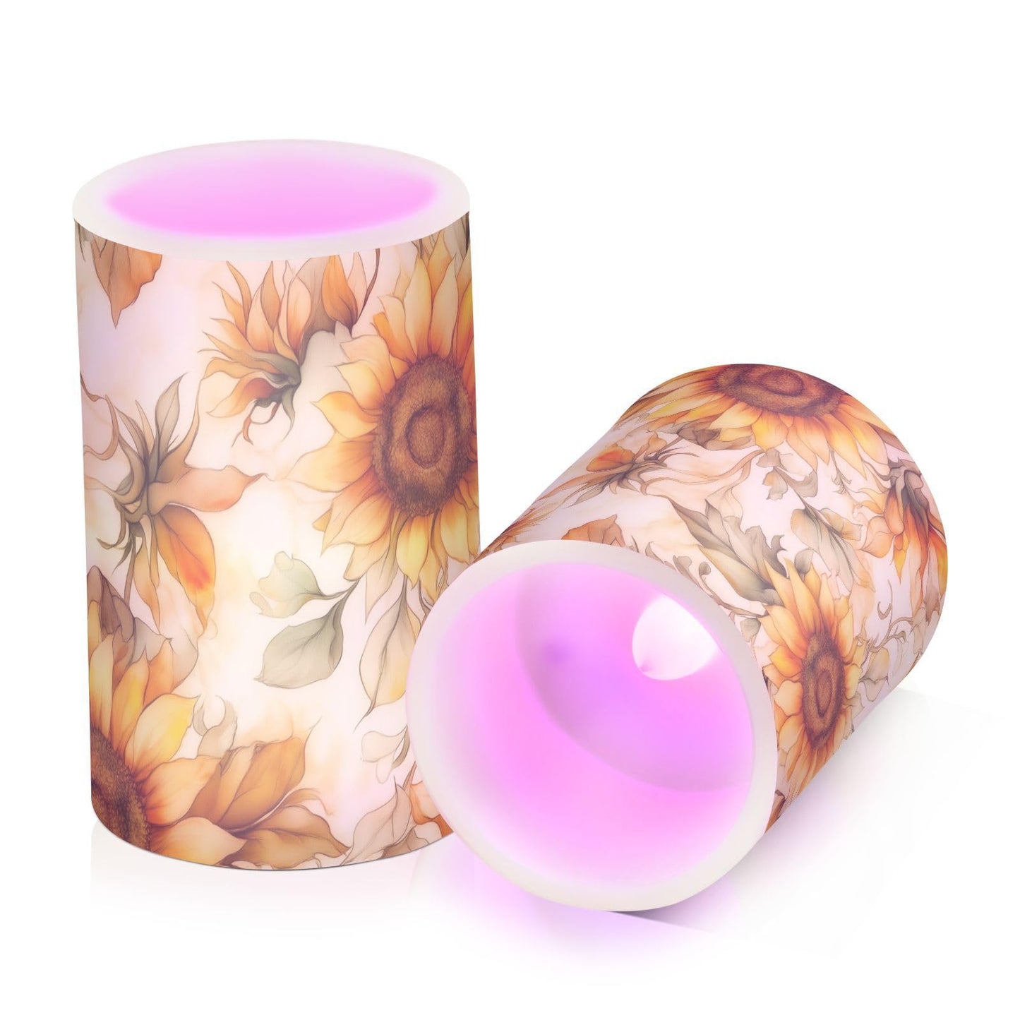 WEVIBOFU Painting Sunflowers Flickering Flameless Candles LED Battery Operated with Remote Timer Pillar Candles for Home Birthday Wedding Christmas Decor, Set of 2