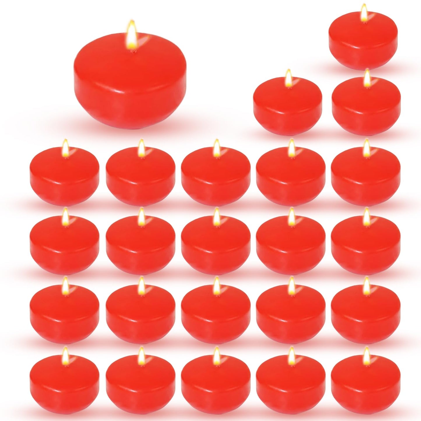 Axiom Red Floating Candles for Centerpieces - Floating Candle 2 inch Hand-Rolled Paraffin, Cotton Wicks, 4-Hour Clean Burn (Light Strawberry Scented), 24 Count