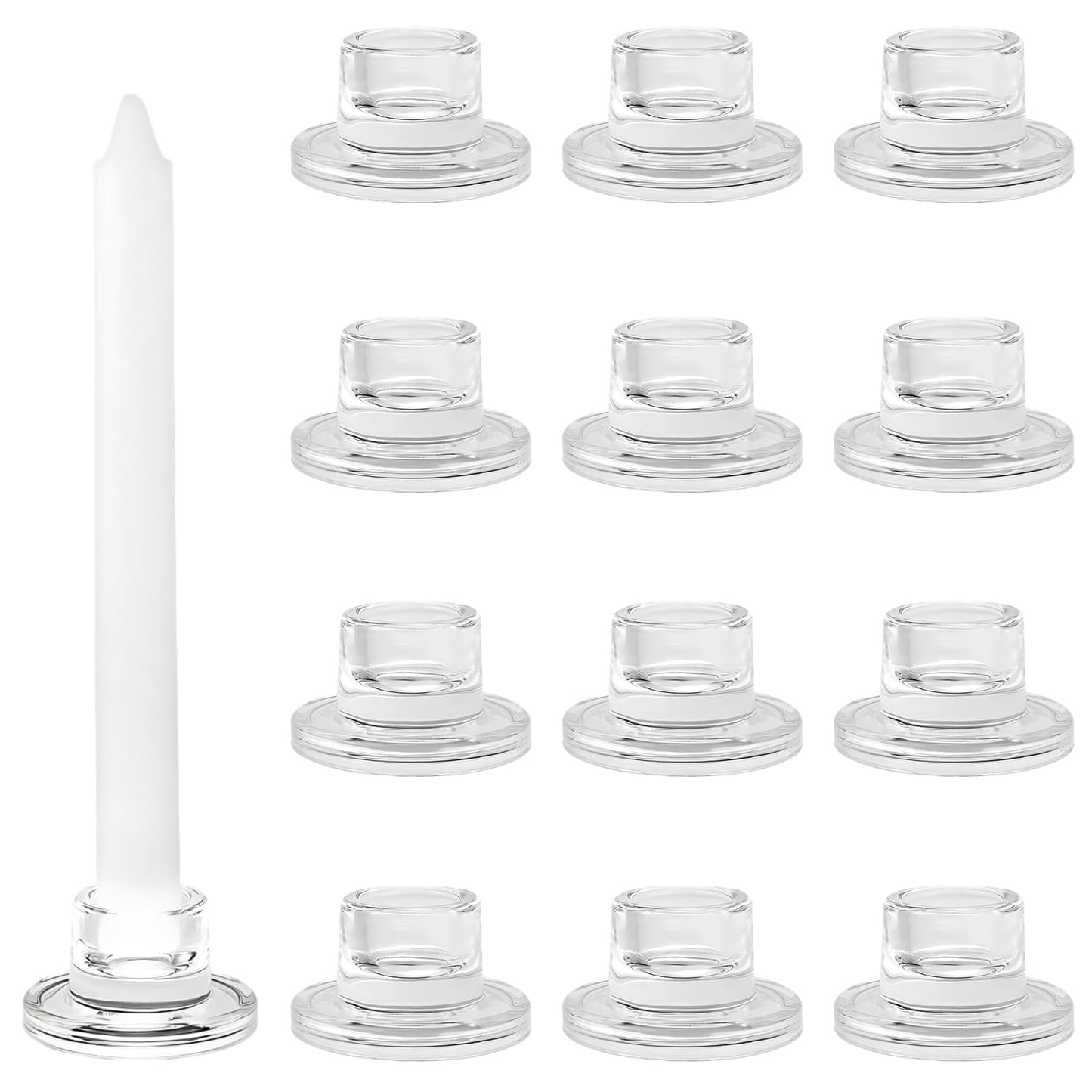 ZQXJWF Clear Glass Taper Candle Holders Set, Round Base Design, Elegant Dining Table Decor, for Table Centerpiece Wedding Party Advent Christmas Home Decorations (12, Clear)