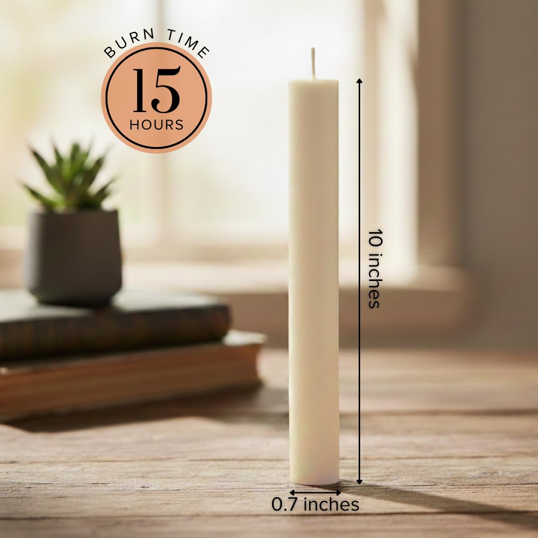 Simply Soson Ivory Flat Top Dinner Candles – Elegant 10-Inch Taper Candlesticks, Long-Lasting Unscented Wax, Dripless, Set of 8, for Household Dinner Parties, Events, and Home Decor, Cotton Wick