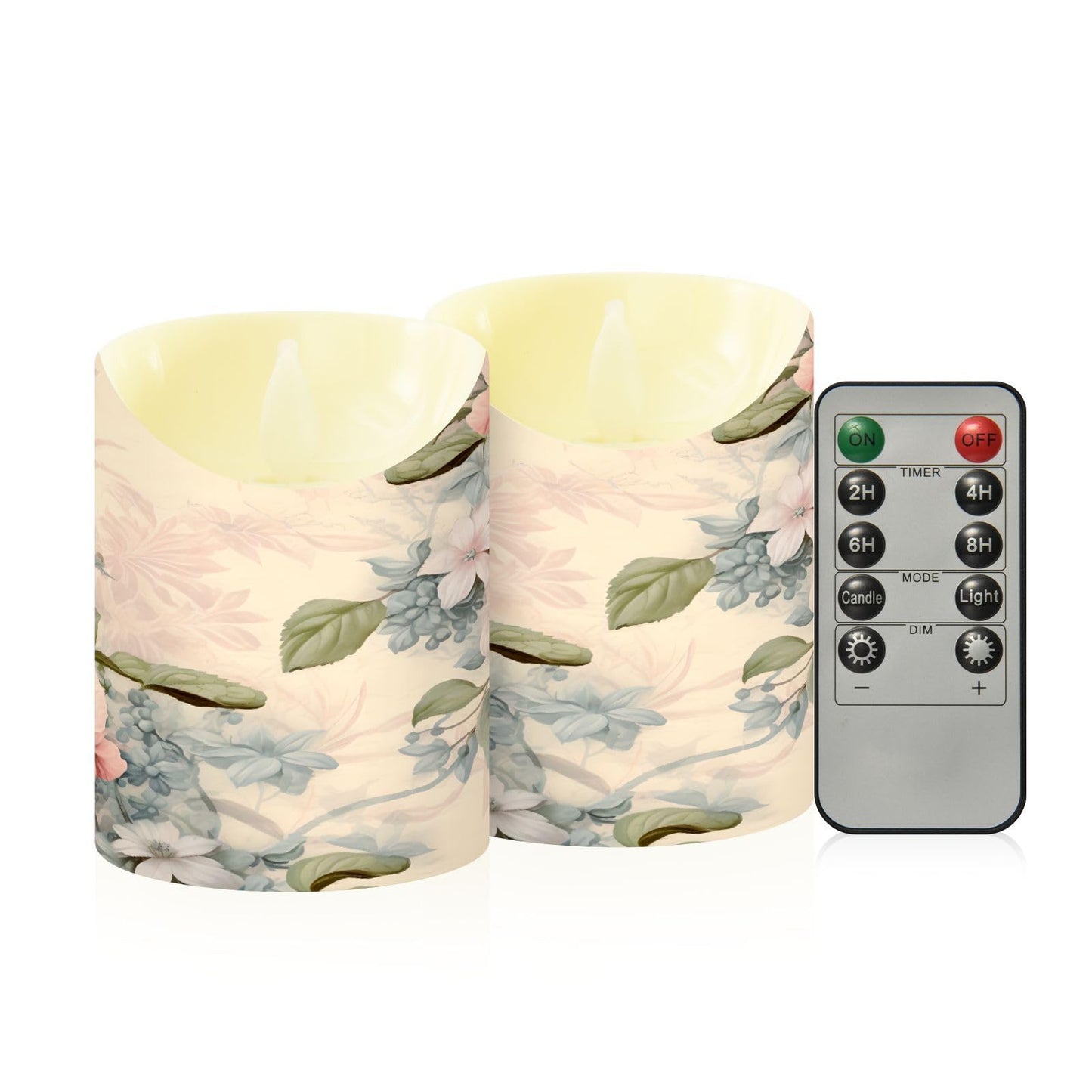 ALAZA Pink Flowers Flora Flickering Flameless Candles Battery Operated with Remote Timer,Tea Light Candles LED Pillar Votive Set of 2 for Outdoor Indoor Decorations 3" x3.9"