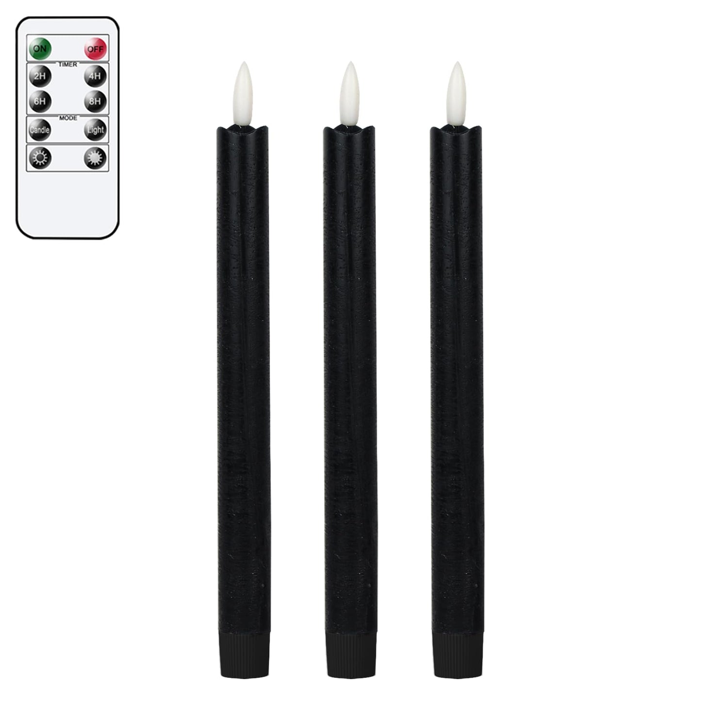 GenSwin Black Flameless Taper Candles with Remote, Halloween Flameless Candles Battery Operated, LED Halloween Candlesticks with 3D Wick for Home Decor(Set of 3, 0.78” x 9.6”)
