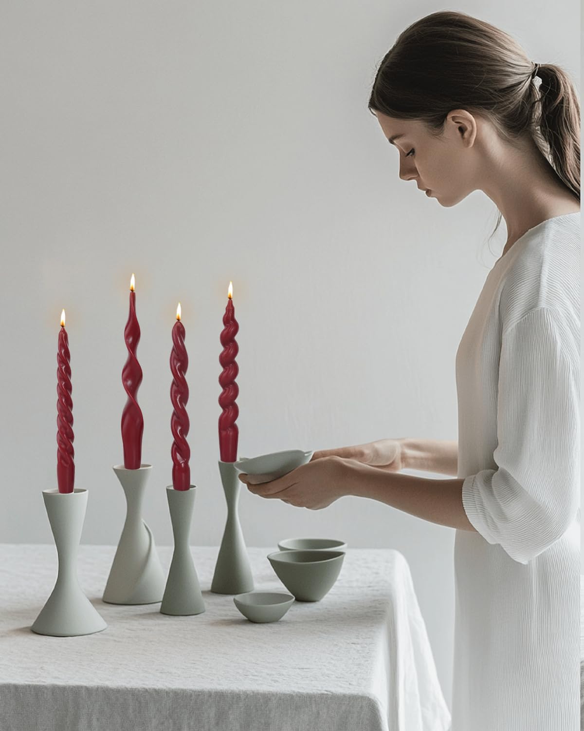 Spiral Taper Candles Red Short Candle Sticks Unscented Smokeless Twisted Candlesticks for Seasonal Home Decor Christmas Table Decor-7.5inch-4pack
