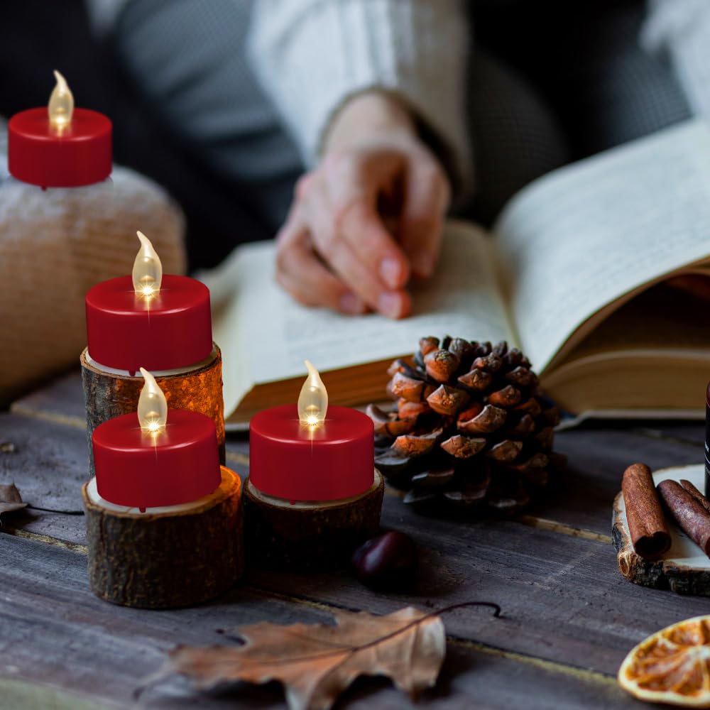 Battery Operated Tea Lights Candles: Flameless Flickering LED Electric Fake Candles Bulk, 100Pack Powered Votive Tealights, Long Lasting 200H+ Bright Red Lamp for Seasonal and Festive Decoration