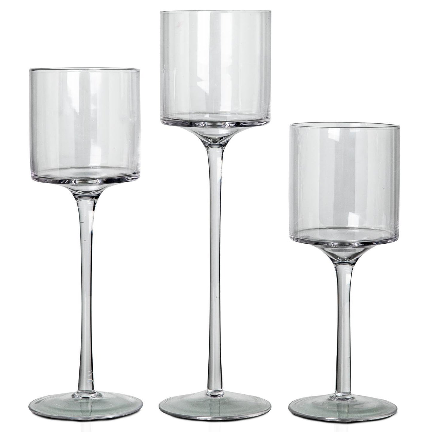Glass Candleholders Tea Light Candle Holders Clear Wedding Weddings Hurricane Tall Elegant Ideal for Dining Party Home Decor Parties Table Settings Gifts Different Sizes (1 Set Large Clear)