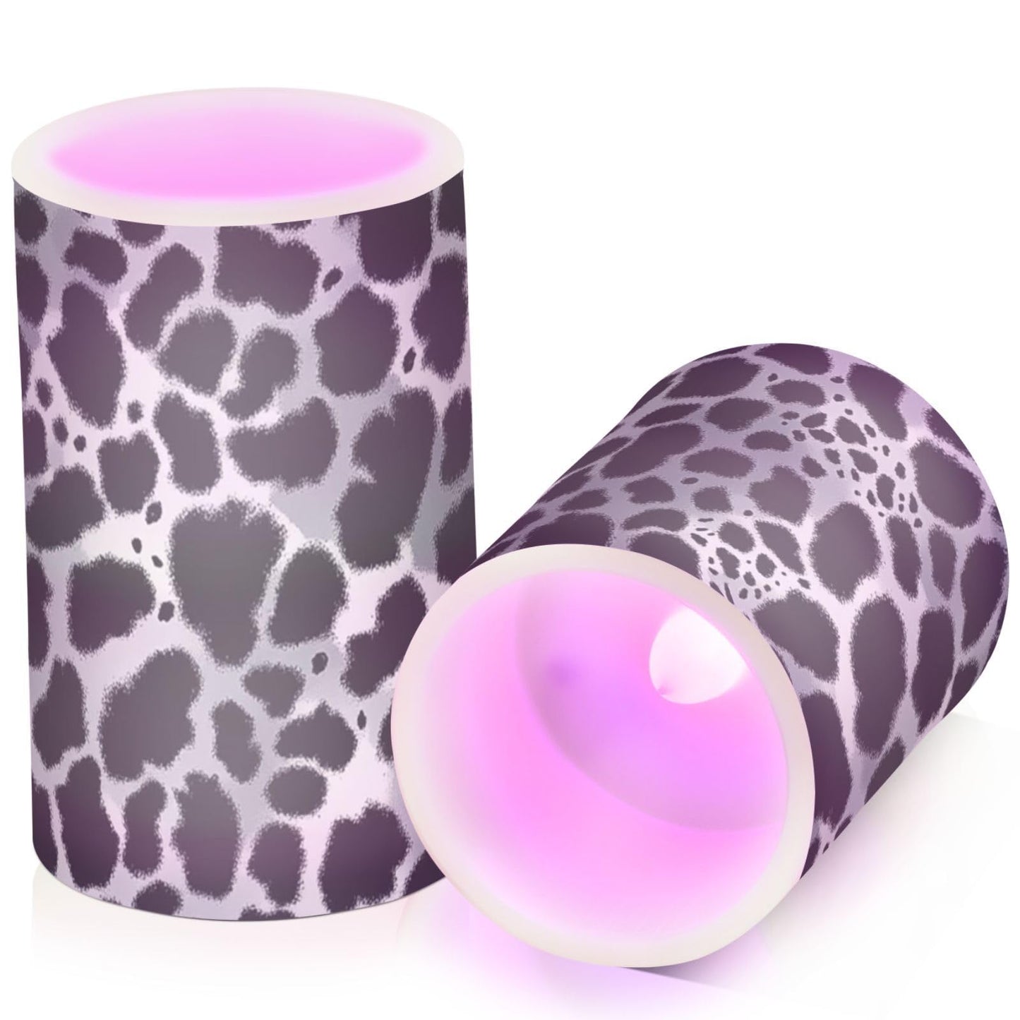 Pigsaly Flameless Candles Battery Operated Leopard Skin Flickering Led Pillar Candles with Remote Control White Black Animal Print Colour Changing Warm Light Candles for Wedding Halloween Christmas