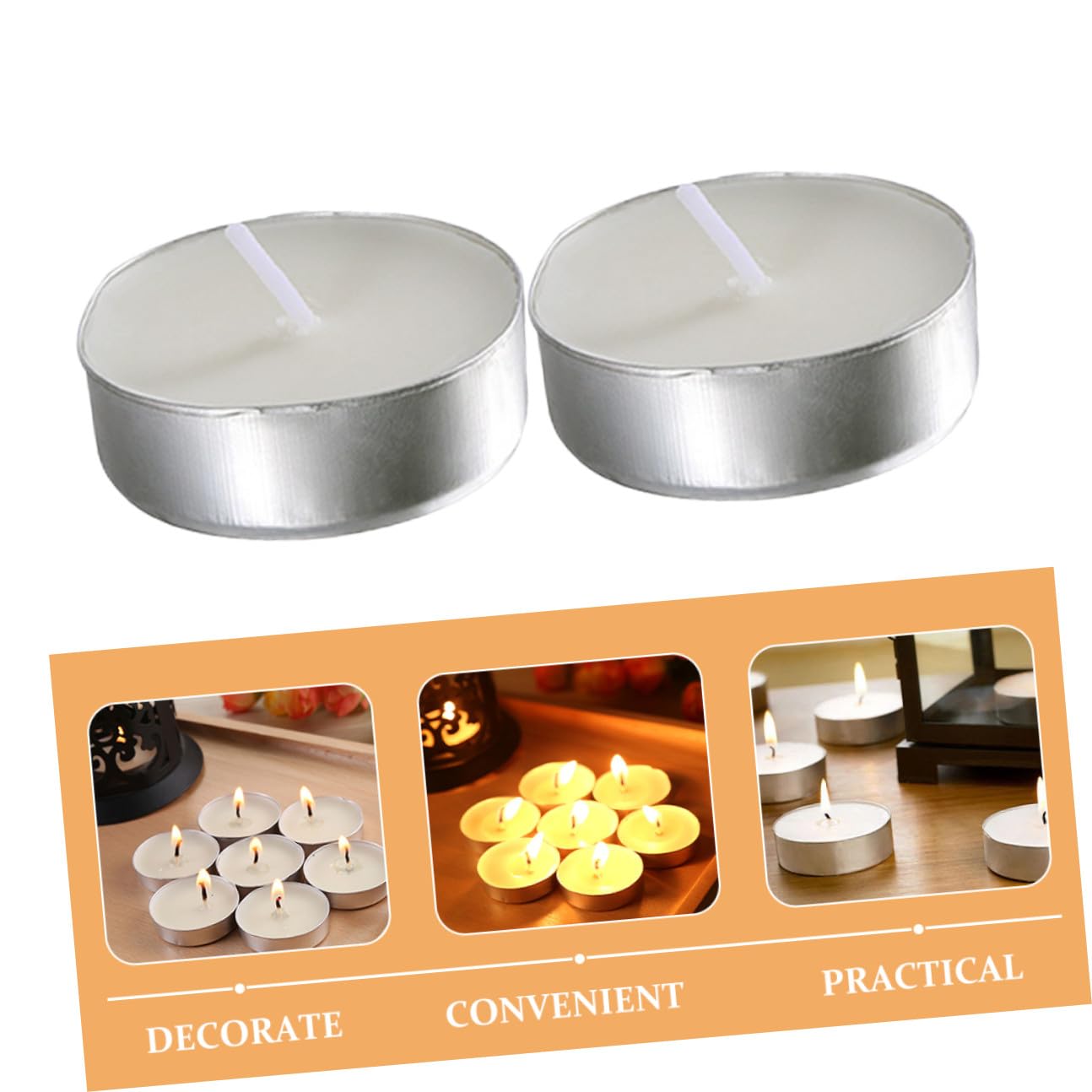 MINAOLULUS Tealight Candles White Unscented Round Wax Small Tea Lights 50pcs, Dripless Wedding and Home Decor Proposal Lighting, Long Burn Time