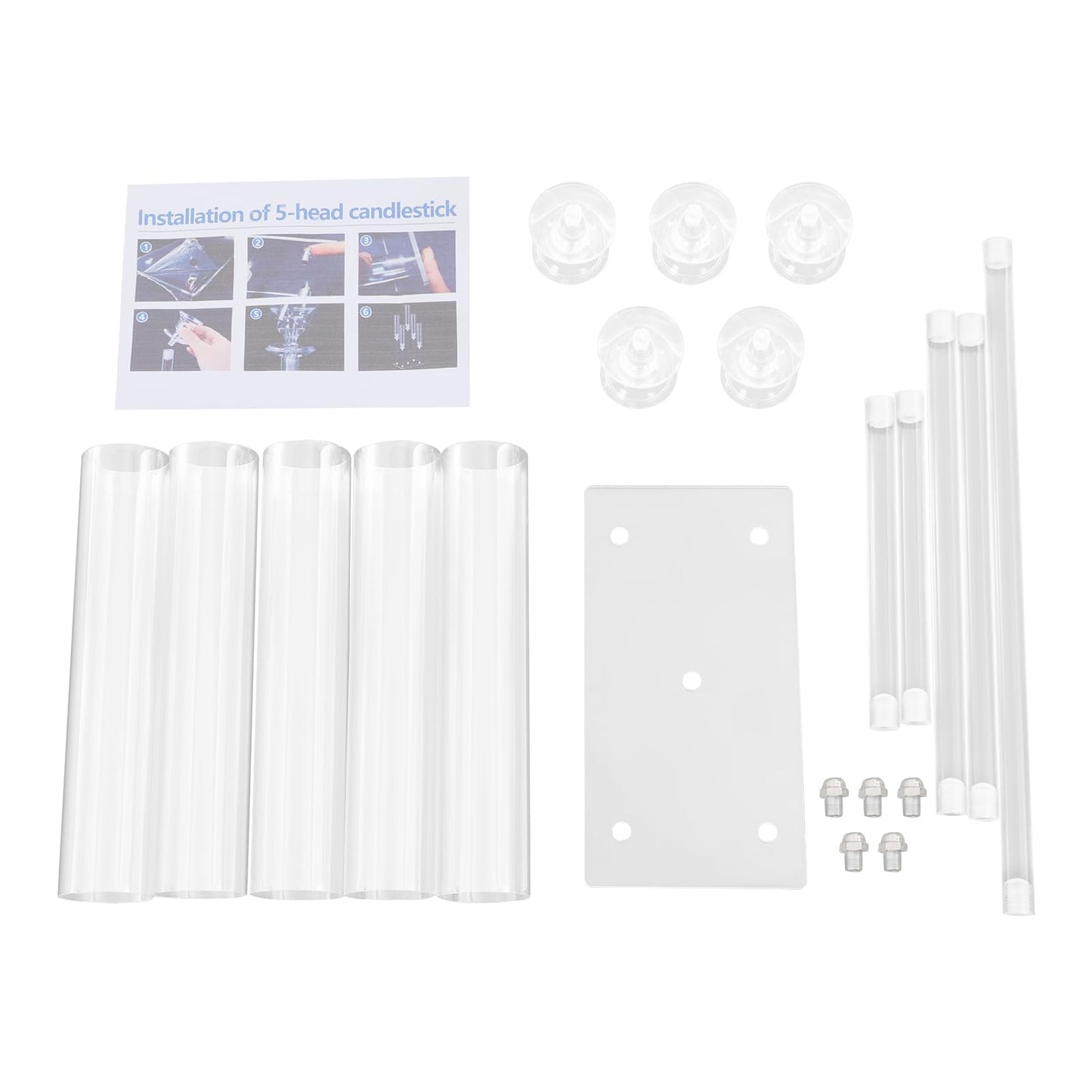 4Pcs 9 Arms Acrylic Candle Holder, Clear Candlestick Holder w/Acrylic Shade, 42.5In Tall Crystal Tapered Candle Holders Centerpieces w/Rectangular Base for Home Wedding Party (6Pcs 5Arms)