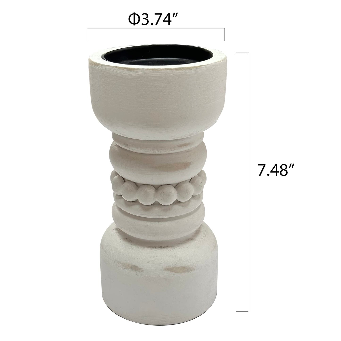 dwellington Farmhouse Rustic Wood Pillar Candle Holder, Decorative Beaded Candlestick Holder Stand for Home Decor, Gifts, Wedding (White)